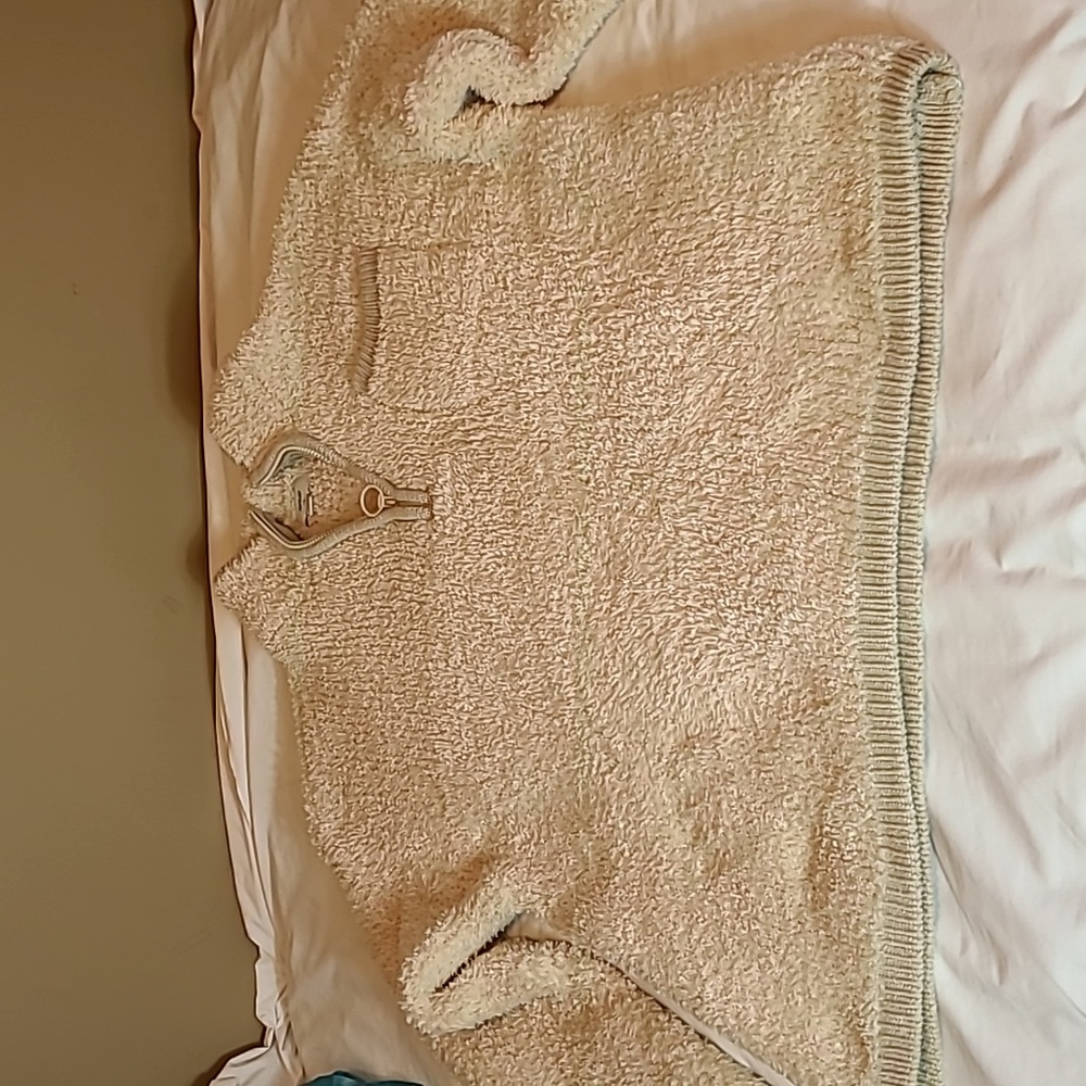 AERIE Sherpa Super Soft Pullover Sweater Quarter Zip Size Medium Women's